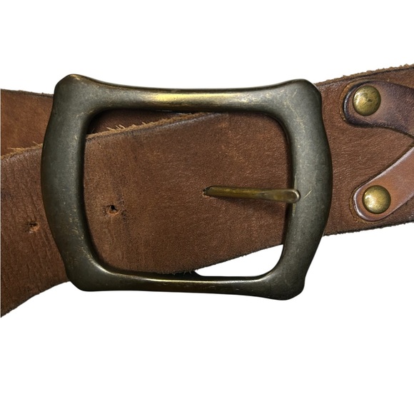 Brown Leather Belt Braided Design Gold Buckle Medium - Picture 6 of 10